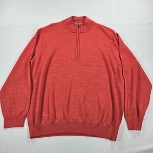 FootJoy 1/2 Zip Long Sleeve Orange 100% Wool Performance Sweater Men Size Large‎